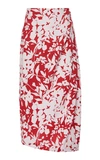 Rosie Assoulin Women's Draped Floral-print Silk Midi Skirt In Red