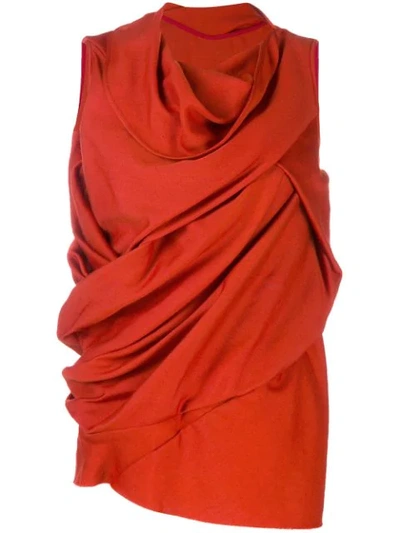 Rick Owens Draped Crepe De Chine Top In Red