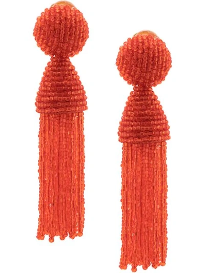 Oscar De La Renta Beaded Tassel Earrings In Red