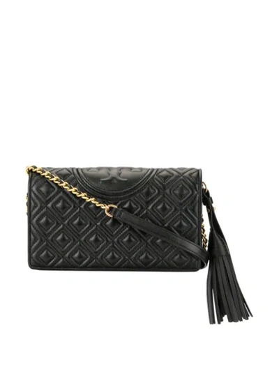 Tory Burch Fleming Quilted Leather Wallet On Chain In Black