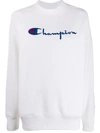 Champion Big Script Oversize Crew Neck Sweatshirt In Wht White