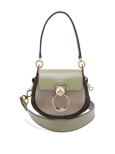 Chloé 'tess' Ring Lizard Embossed Panel Small Leather Saddle Bag In Antique Green / Lizard Embossed