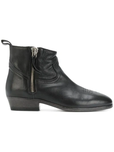 Golden Goose Viand Flat Leather Ankle Boots In Black