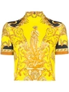 Versace Femme Baroque Highneck Jersey Crop Top In Yellow