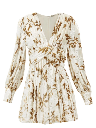 Dodo Bar Or Anatalya Metallic Floral Silk Velvet V-neck Dress In Crean