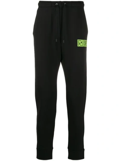 Fendi Black Mixed Cotton Sport Trousers With Logo Patch