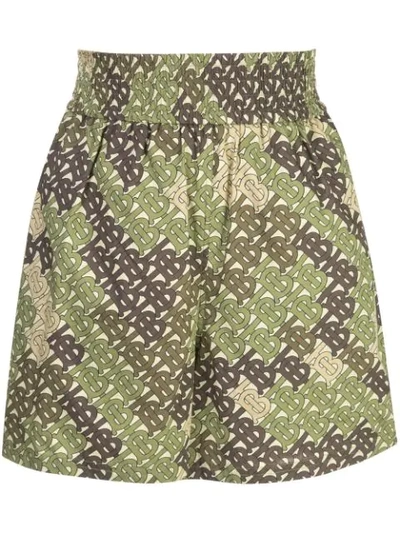 Burberry Monogram Print Poplin Shorts In Green