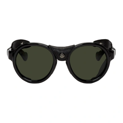 Moncler Black Leather Ml0046 Sunglasses In 01r Black | ModeSens
