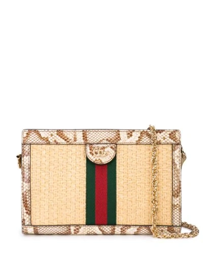Gucci Ophidia Straw Small Shoulder Bag In 棕色