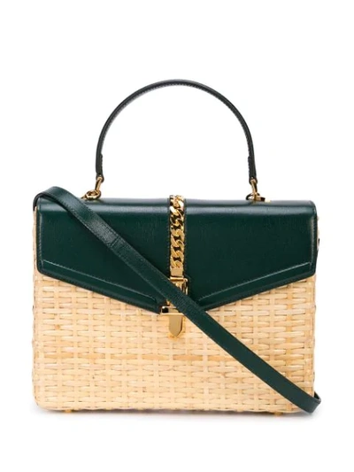 Gucci Sylvie Wicker Small Top Handle Bag In 棕色