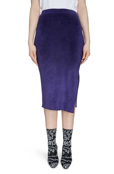 Balenciaga Rib Chenille Midi Pencil Skirt In Ultra Violet/ Black