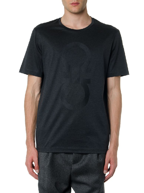 Salvatore Ferragamo Dark Grey Gancini Cotton T-shirt In Charcoal | ModeSens