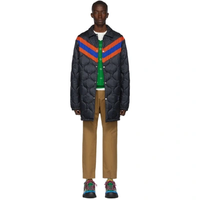 Gucci Men's Quilted Stripe Coat In 4695 Blue