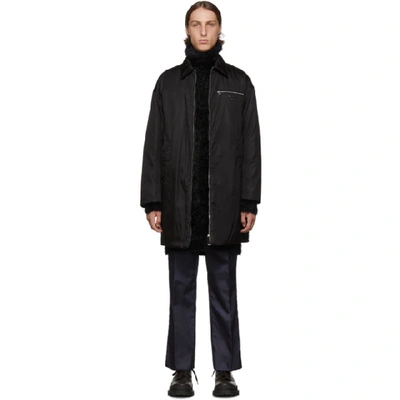 Prada Logo-plaque Down-filled Nylon Coat In Black