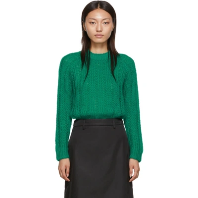 Prada Green Mohair Oversized Crewneck Sweater In Emerald