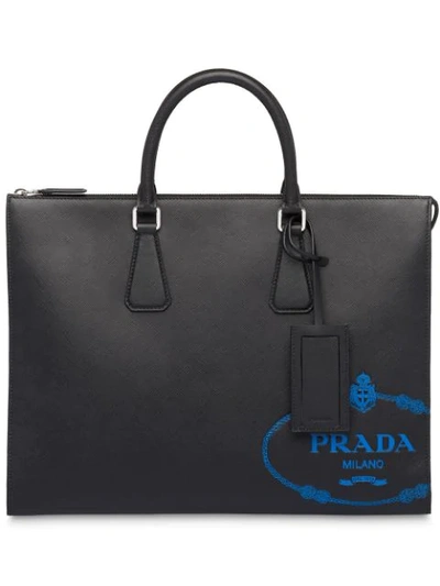 Prada Contrast Logo Tote Bag In Schwarz