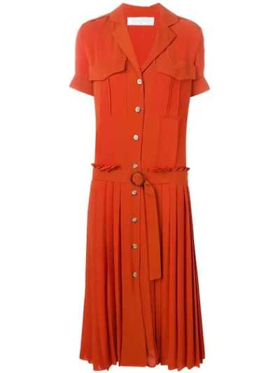Victoria Victoria Beckham Pleat Detail Shirt Dress In Orange