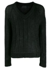 Prada V-neck Open-knit Sweater In Black