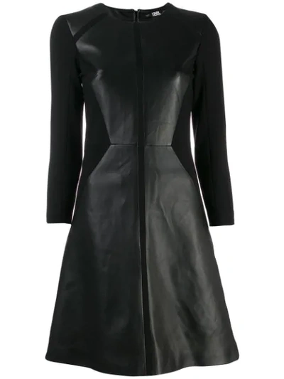 Karl Lagerfeld Panelled Leather Dress In Black