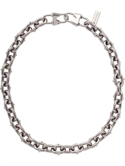 Prada Chain Necklace With Logo In Antiqued Silver