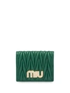 Miu Miu Matelassé Embellished Logo Wallet In Green
