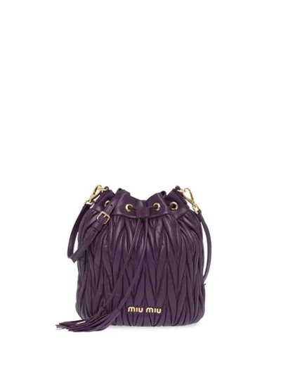 Miu Miu Matelassé Drawstring Bucket Bag In Purple