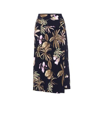 Vince 'tropical Garden' Print Crinkled Satin Wrap Skirt In Multicoloured