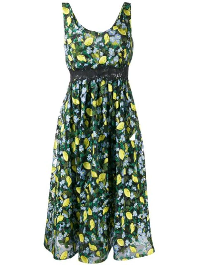 Diane Von Furstenberg 'freeda' Floral Lemon Embroidered Macramé Sleeveless Dress In Lemons Collage Black