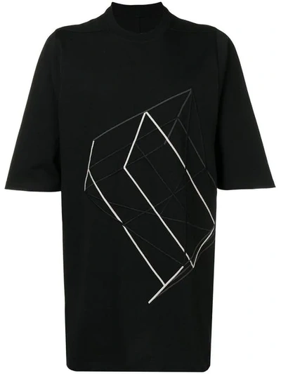 Rick Owens Geometric Embroidered T-shirt In Black