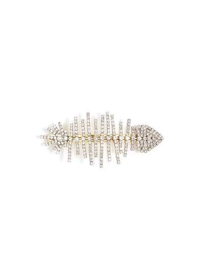 Venna Glass Crystal Fish Bone Hair Clip In Metallic