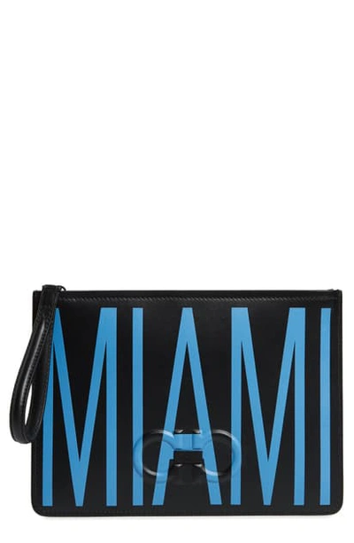 Ferragamo Men's City Miami Leather Pouch In Black/ China Blue