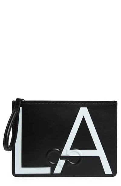 Ferragamo Men's City La Leather Pouch Bag In Black/ White