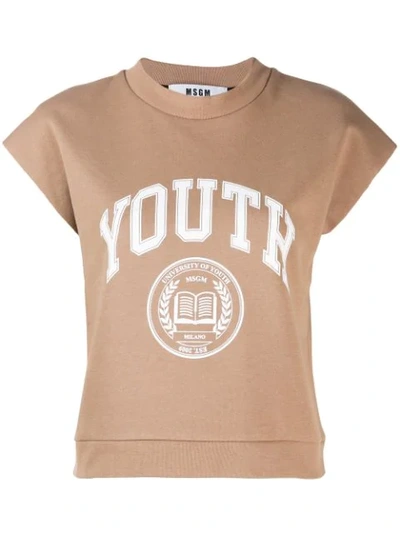 Msgm Printed 'youth' T-shirt In Neutrals