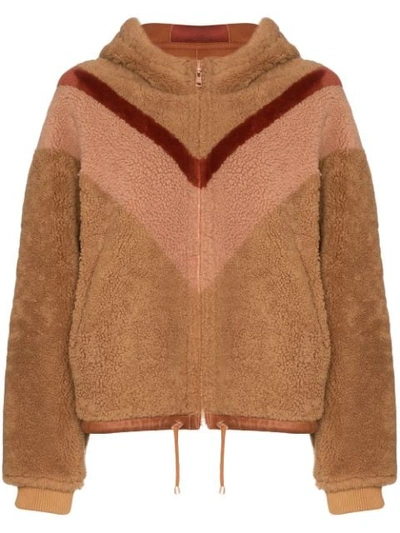 See By Chloé Reversible Chevron-stripe Shearling Jacket In Brown