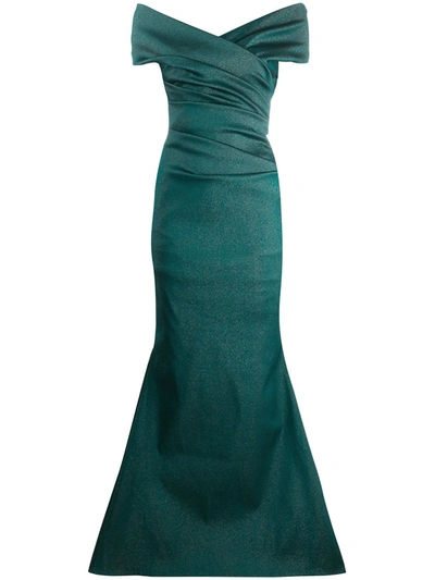 Talbot Runhof Asymmetric Draped Waist Gown In Green