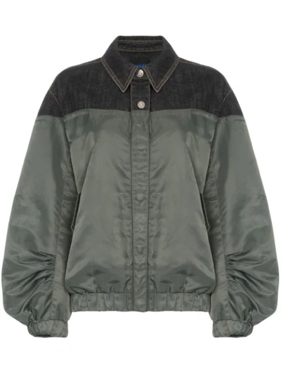 Sjyp Half-denim Bomber Jacket In Green