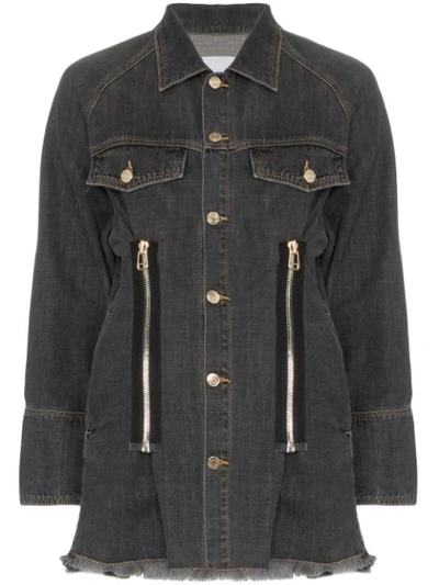 Sjyp Zip Detail Denim Jacket In Black