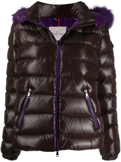 Moncler Fur Lined Puffer Jacket In Purple
