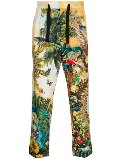 Dolce & Gabbana Linen Jogging Pants With Tropical King Print In Hhih3