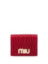 Miu Miu Matelassé Embellished Logo Wallet In Red