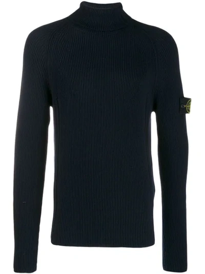 Stone Island Crew Neck Badge Jumper In V0020 Navy