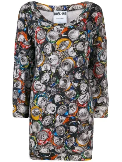 Pre-owned Moschino 1990's Can Print Mini Dress In Grey