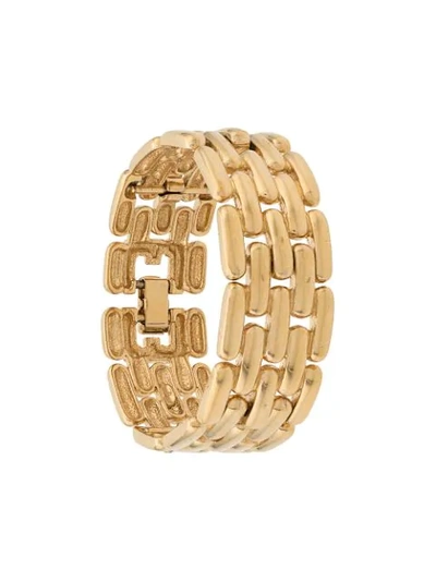 Pre-owned Givenchy 1980s Watchband Statement Bracelet In Gold