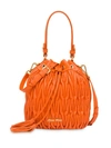 Miu Miu Matelassé Drawstring Bucket Bag In Orange