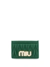 Miu Miu Matelassé Embellished Logo Cardholder In Green