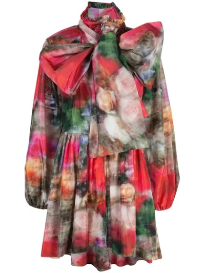 Adam Lippes Floral Print Pussy Bow Coat In Multicolour