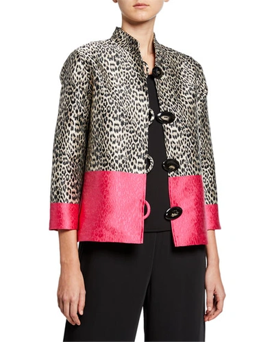 Caroline Rose Plus Size Pink Panther Button-front Jacquard Boxy Jacket In Multipink