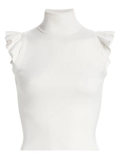 Alice And Olivia Lamara Turtleneck Tank With Ruffles In Soft White