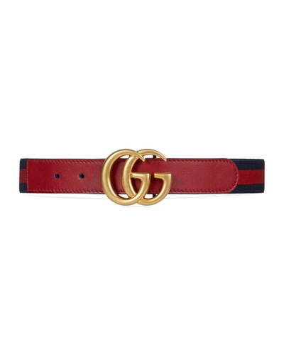 Gucci Kid's Elastic Web Belt W/ Double G Buckle In Red