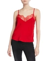 7 For All Mankind V-neck Camisole With Scallop Lace Trim In Red